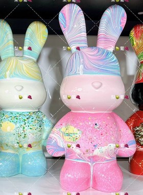 【手绘高定款】32cm熊成品梵高星空流体兔向日葵莫奈日出礼物摆件