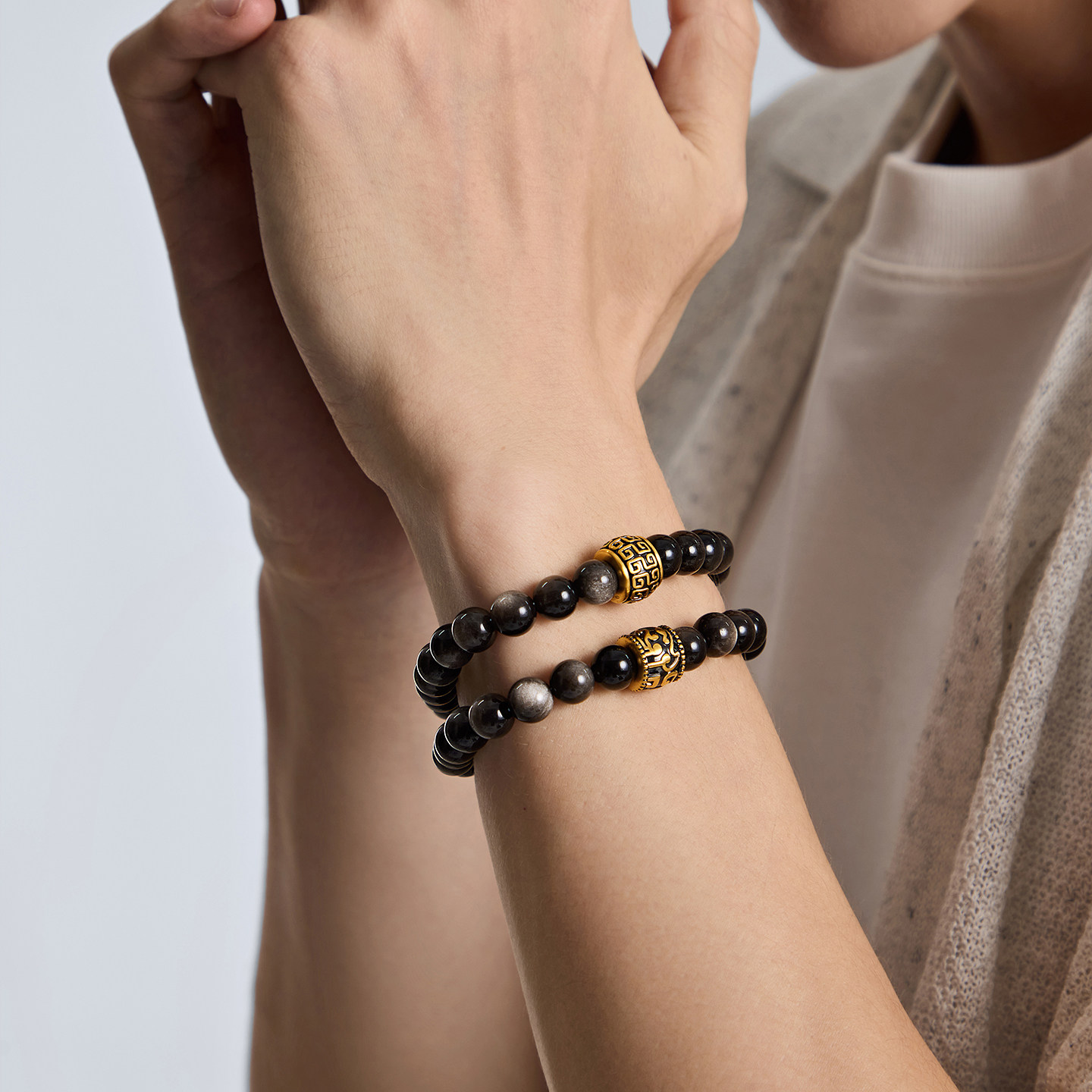 【新年礼物】周大福云雷纹顾龙纹凤鸟纹足金黄金黑曜石手链手串,淘宝优惠券,粉丝福利购,淘宝优惠卷