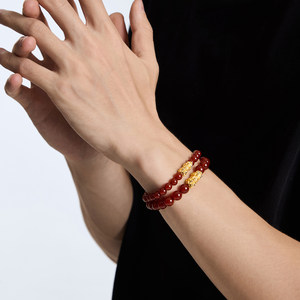 【圣诞礼物】周大福文化祝福精致貔貅足金黄金红玉髓手串送礼情侣