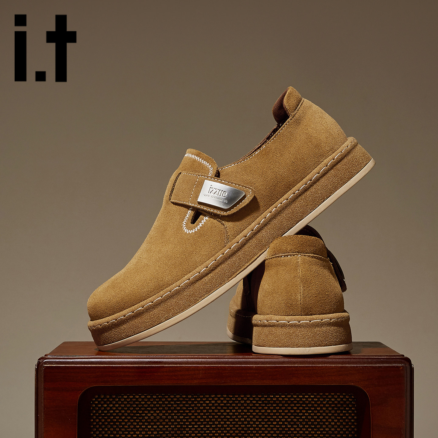 it izzue新款低帮软底懒人一脚蹬真皮牛皮旅游鞋卡其百搭勃肯鞋v,淘宝优惠券,粉丝福利购,淘宝优惠卷