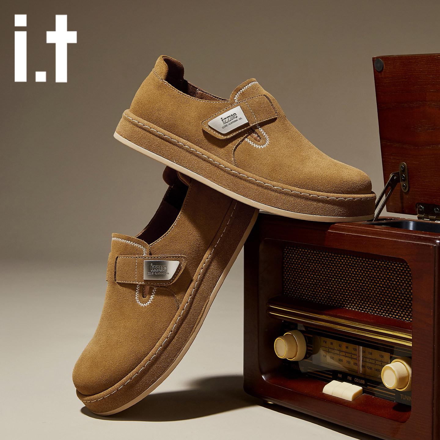 it izzue新款低帮软底懒人一脚蹬真皮牛皮旅游鞋卡其百搭勃肯鞋v,淘宝优惠券,粉丝福利购,淘宝优惠卷