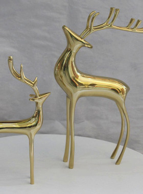 轻奢高端铜鹿创意k玄关客厅茶几书房铜摆件结婚乔迁开业送礼佳品