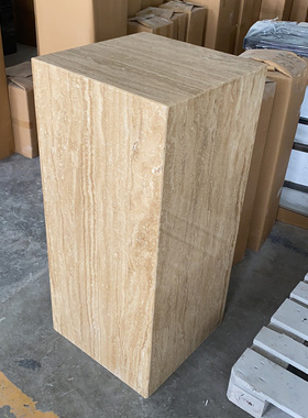 浅黄色天然米f洞石大理石定制雕塑立柱石材底坐玄关柱摆件基座摆