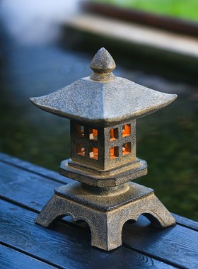 日式庭院灯塔送礼桌面摆件太阳能灯花园I民宿别墅造景石塔宫灯摆