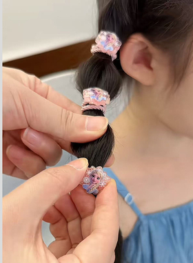 艾莎公主儿童卡通皮筋亮闪闪拇指发圈辫子发绳装饰幼儿头饰不伤发
