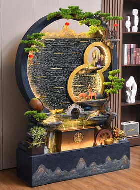 中式客厅水幕墙屏风假山s流水喷泉摆件招财景观循环水庭院花园造