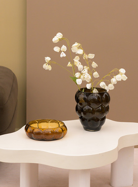 现代轻奢泡泡珠圆点咖色玻璃花器花瓶摆件家居客厅酒店果盘装饰品