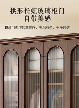 0J美式实木衣柜四门小户型简约现代对开门组装衣橱卧室复古轻奢家