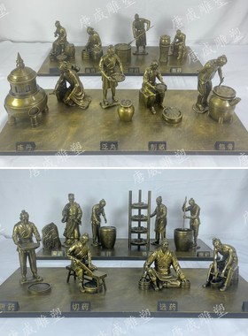 中医制药流程文化雕塑切碾炒捣熬药沙盘微缩模型院博物馆装饰摆件