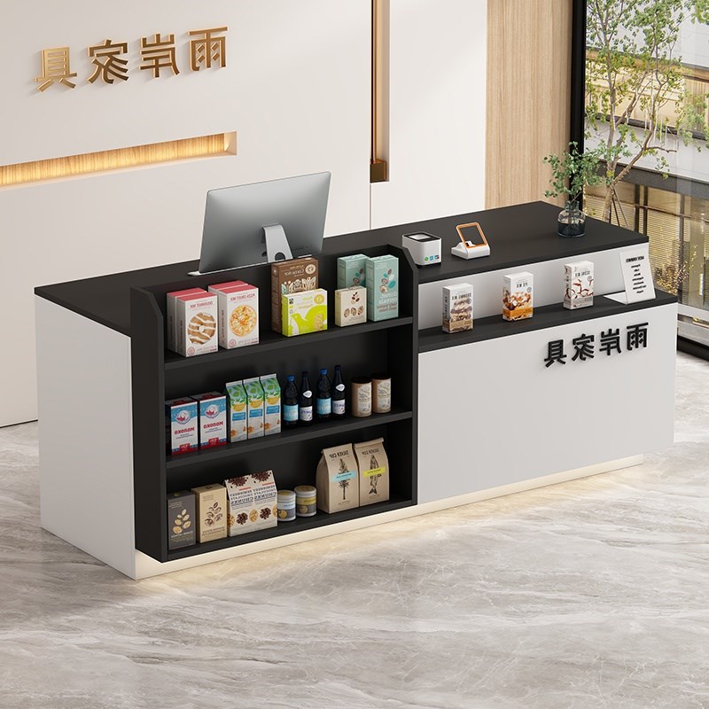 吧台收银台展示架奶茶店店铺小型柜台便利店超市柜台桌前台接待台 - 图3