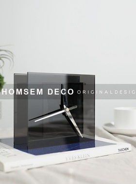 简约现代亚克力透k明方形时钟桌面摆件样板房间卧室床头柜座钟装