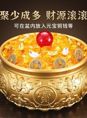 高档大号黄铜聚宝盆摆件 八福缸家居客厅办公室装饰开业乔迁礼品