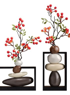 时来运转花瓶中式石头p摆件创意高级感装饰品家居茶室民宿花瓶摆