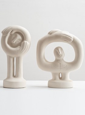 创意陶瓷米白色趣味人物摆件样板间少儿房摆设民宿家居书柜装饰品