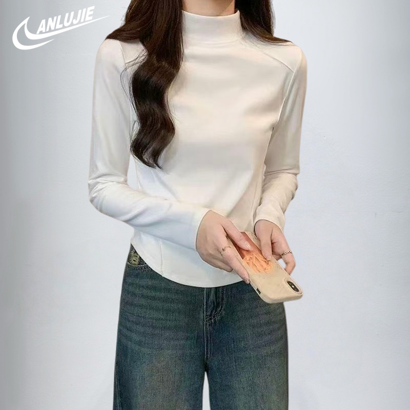 ANLUJIE 女士德绒上衣女长袖早秋设计T恤韩风修身显瘦打底衫QF