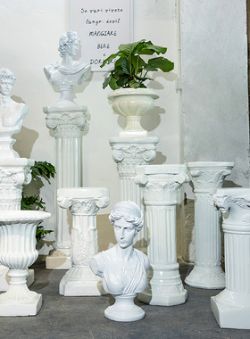 欧式婚庆罗马柱摆件道具路引白色花盆底座摆台落地柱子.花架摆台