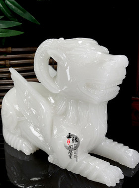 天然白玉上古神兽白泽赐福生肖桌B面摆件玉石白泽瑞兽玄关客厅装