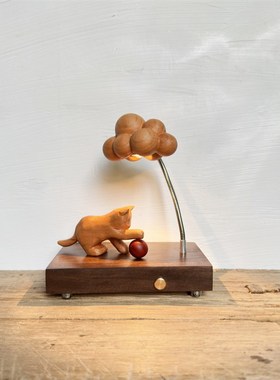 原木风木雕猫咪小众卧室s床头民宿创意礼品装饰氛围木质摆件小夜