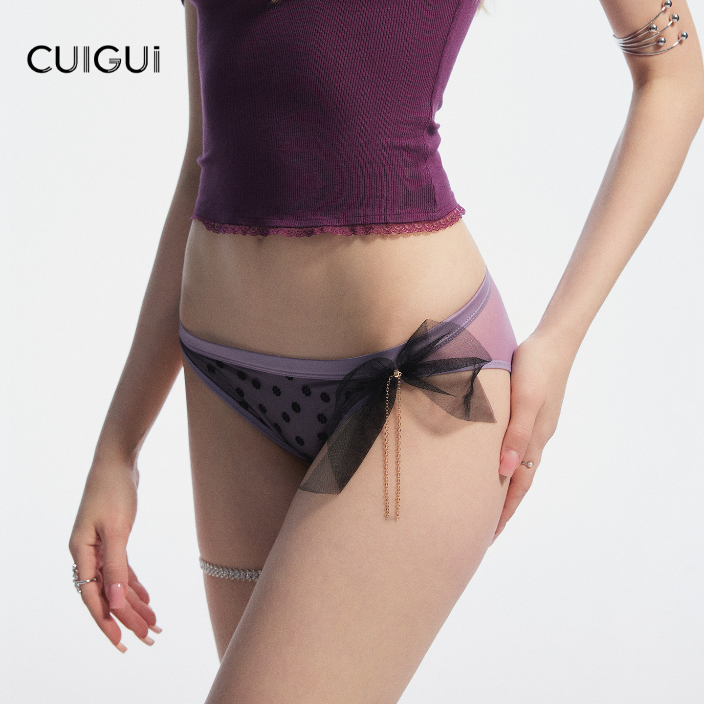 「CG」小香风气质纯欲风网纱透明内裤女立体碎花蝴蝶结紫色三角裤,淘宝优惠券,粉丝福利购,淘宝优惠卷