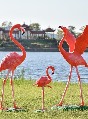 仿真火烈鸟摆件玻璃钢户外公园林景观水池小区草坪装饰品动物雕塑