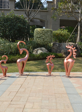 户外花园林玻璃钢铜白抽象鹿小鹿雕E塑商场庭院景观装饰梅花鹿摆