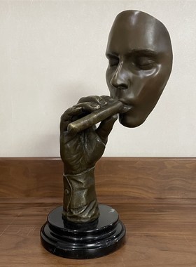 铜雕塑抽象抽雪茄的男人铜像会所摆件家居装饰品高级礼品客厅书房