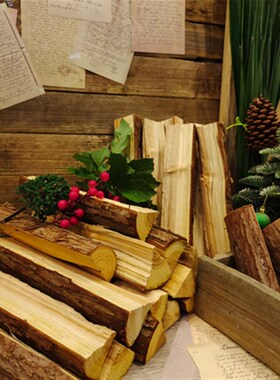 壁炉装饰木柴户外木柴原木取暖木头客厅装饰饭店民宿木材篝火杉木