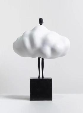 现代简约黑白云朵人物摆件客厅样板房售楼处玄关电视柜酒店装饰品