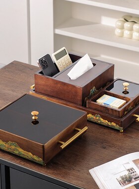 新中式实木盘子摆件客厅电视柜酒柜装饰品家居博古架玄关乔迁礼物