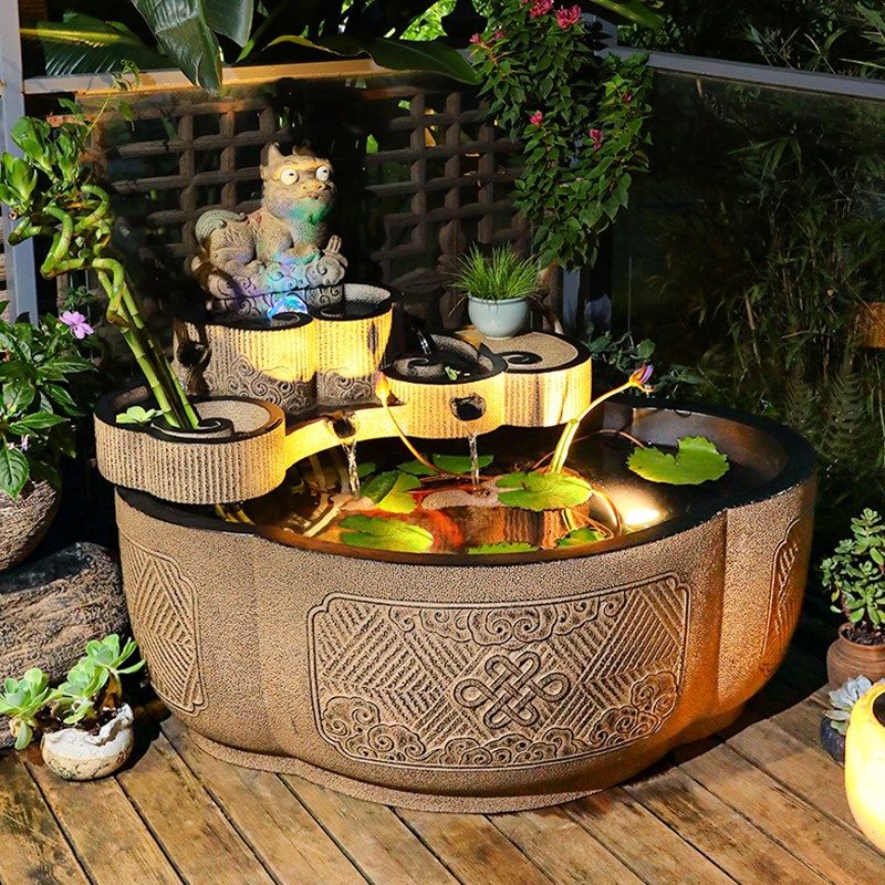 户外大型鱼池流水摆件新中式庭院花园圆形循环水喷泉水景造景布置,淘宝优惠券,粉丝福利购,淘宝优惠卷
