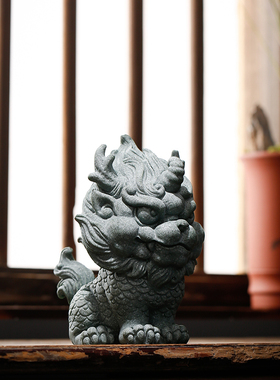 国风青砂石瑞兽麒麟摆件动物创意客厅办公室桌面鱼缸Y景观装饰摆
