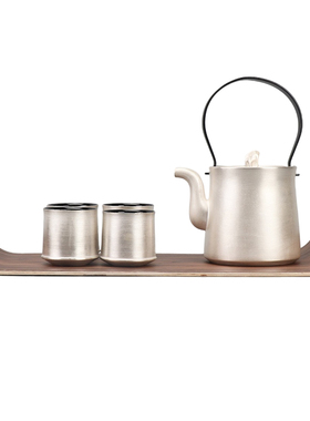 新中式陶瓷刷银茶壶茶具茶盘摆件别墅酒店样板房客厅茶几软装饰品