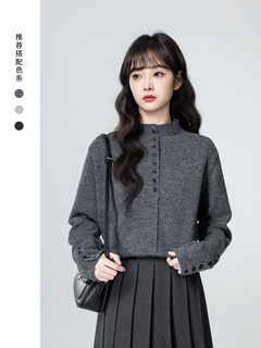 Dark gray half turtleneck sweater for women autumn and winter 2026 winter new loose warm inner knitted bottoming shirt top
