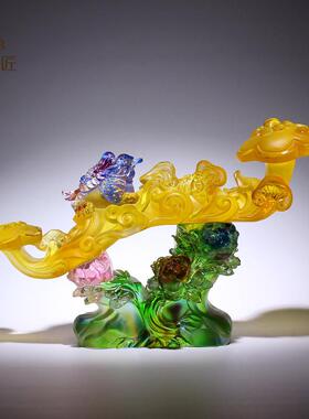 琉璃工艺品如意摆件招财金蟾别墅客厅玄关柜子过道走廊尽头装饰品