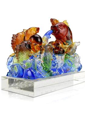 锋明古法琉璃金玉满堂工艺品鱼摆件乔迁礼物送朋友高档家居装饰品