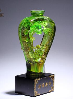 封侯挂印琉璃工艺品瓶子摆件玄关办公室桌摆件领导升迁礼物刻字男