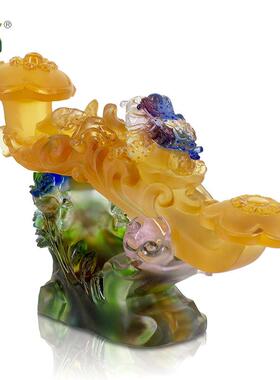 锋明琉璃工艺品富贵如意摆件招财金蟾新家乔迁创意中式艺术品礼物