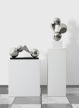 现代创意几何电镀不锈钢摆件酒店样板房客厅玄关桌面装饰艺术品