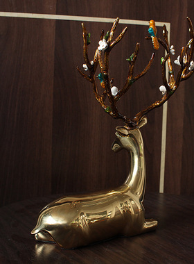 创意黄铜麋鹿摆件铜摆件茶宠家居工艺礼品 情侣走廊玄关装饰摆设