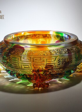 琉璃工艺品招财大聚宝盆摆件客厅开业礼物家居装饰艺术品纯手工
