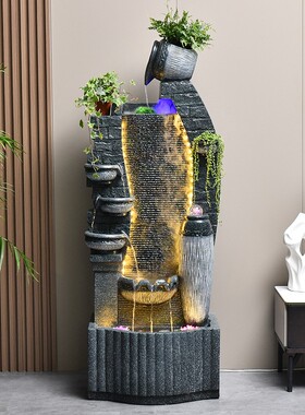 新中式落地流水摆件循环水幕墙室内假山水景客厅玄关乔迁欧式风格
