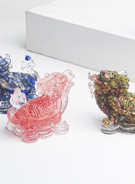 天然水晶碎石滴胶龙龟长寿龙头龟家居玄关桌面饰品摆设祝寿礼品