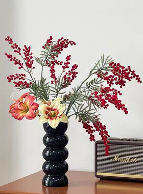 黑色竹节玻璃花瓶高颜值家用客餐厅插花容器餐桌摆件装饰复古花瓶