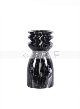 现代中古风样板间床头柜装饰画摆件大理石花器插花牛骨储物罐装饰