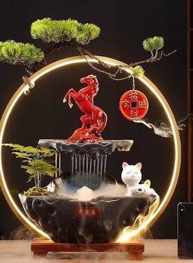新中式流水生财摆件招财猫家居桌面店铺收银台前台乔迁开业礼品