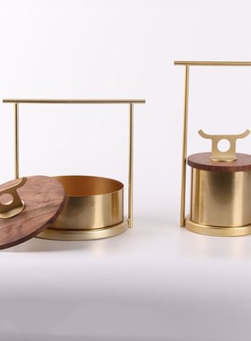 现代新中式金属提盒摆件样板房A售楼处客厅博古架收纳提篮软装饰