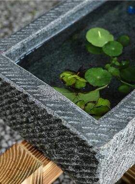 青石板鱼缸假山兰寿鱼天然花盆金鱼鱼缸流水石槽水槽石雕青石水缸