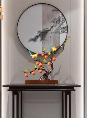 铜金岁月双喜临门黄铜摆件苹果树喜鹊枝鸟铜工艺品电视柜玄关装饰