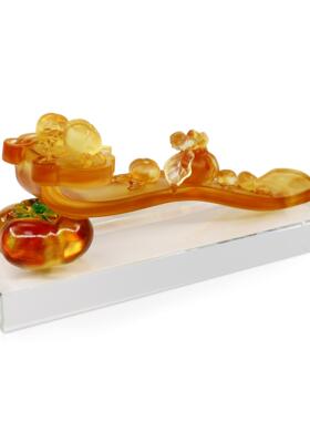 琉璃事事如意中式装饰柿子办公室桌面摆件新房乔迁高档轻奢礼物