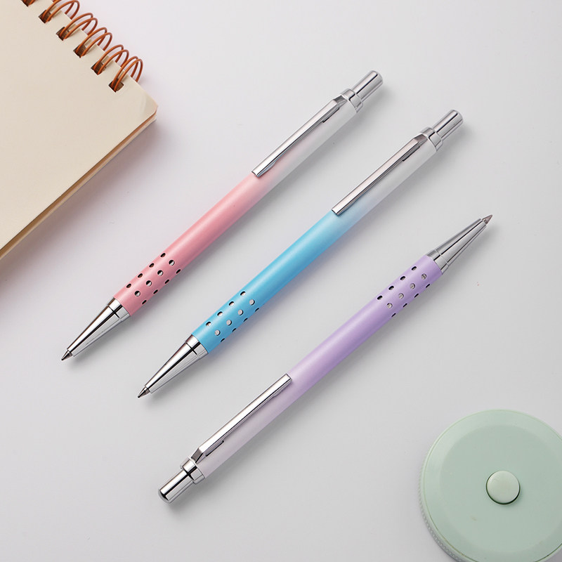 新派跳动笔细杆女生高颜值渐变色按动中性笔0.5黑色水笔金属签字笔学生专用刷题按动笔考试罚抄笔碳素手账笔
